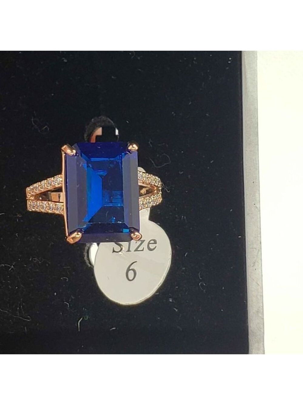Peermont Jewelry 18k rose gold plated ring w/ dark blue gemstone